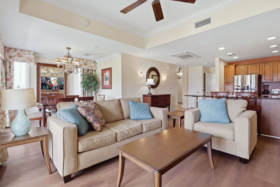 Settle into the comfortable living room for a family movie night after an exciting day at the Orlando theme parks.