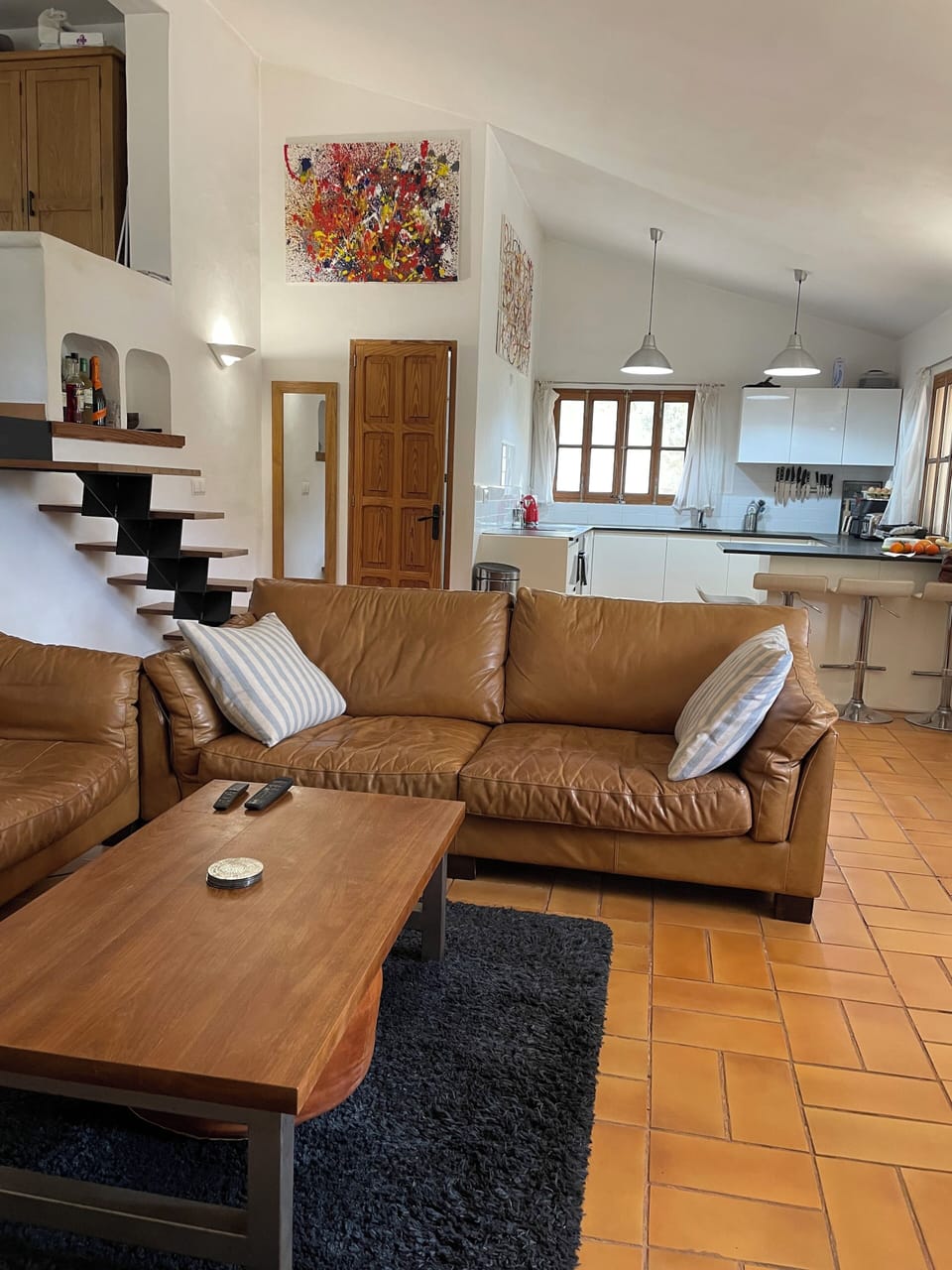 Light and airy lounge with comfy leather sofas.  Fibre wifi