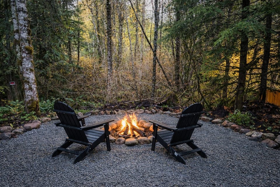 Private forest fire pit for s’mores, stargazing, and cozy evenings