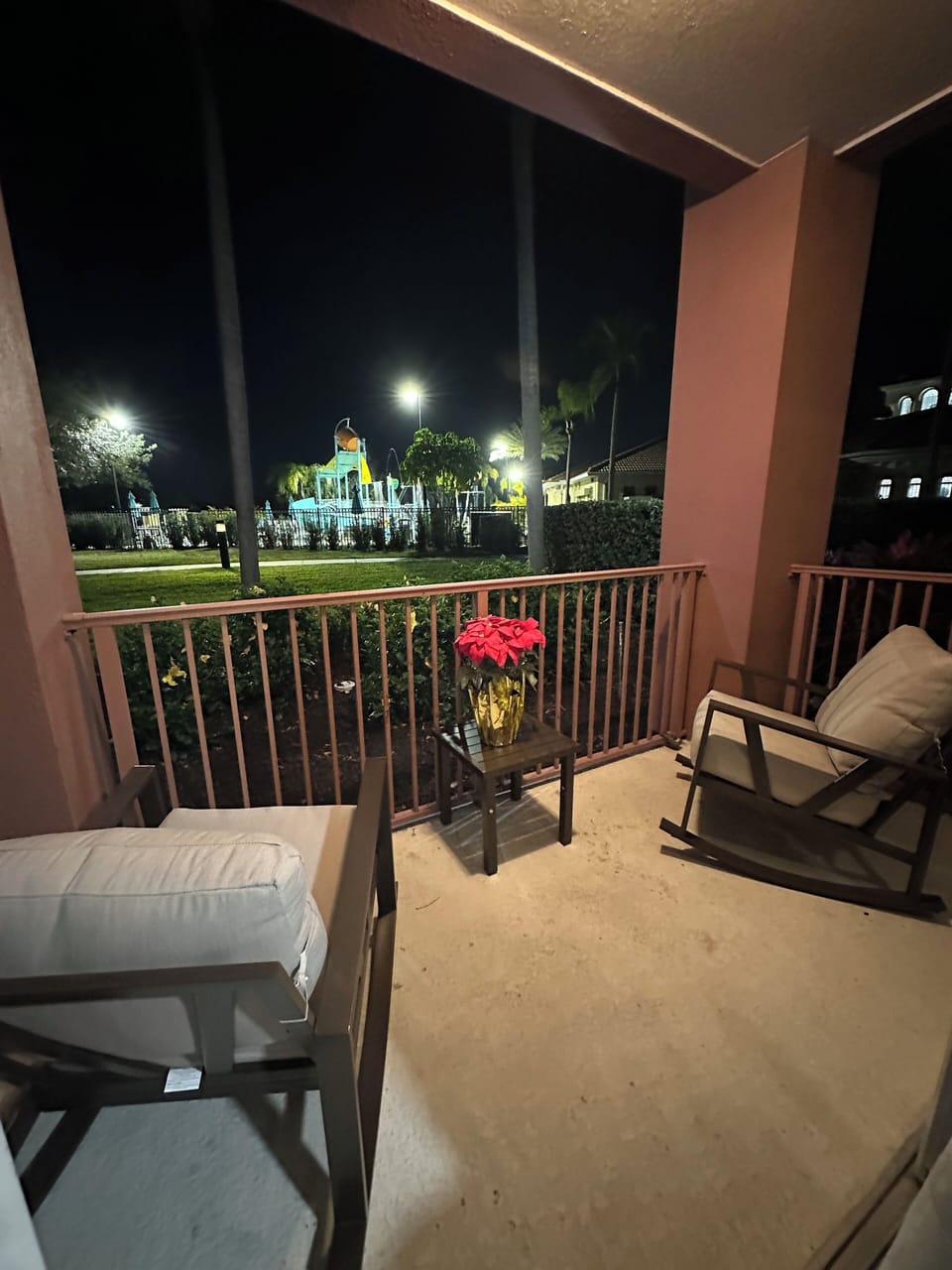 View of pool and splash area from patio.