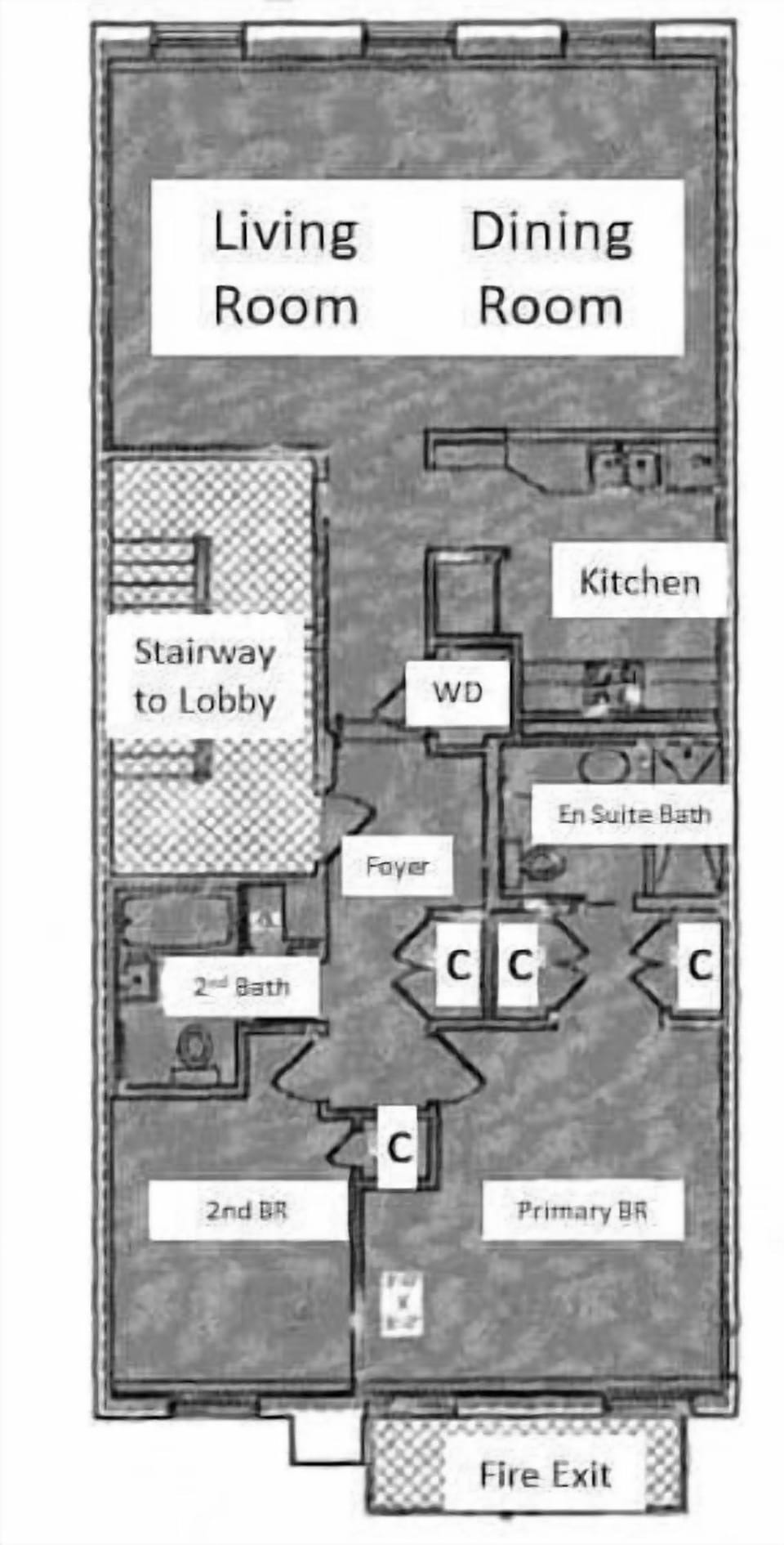 C denotes closets.