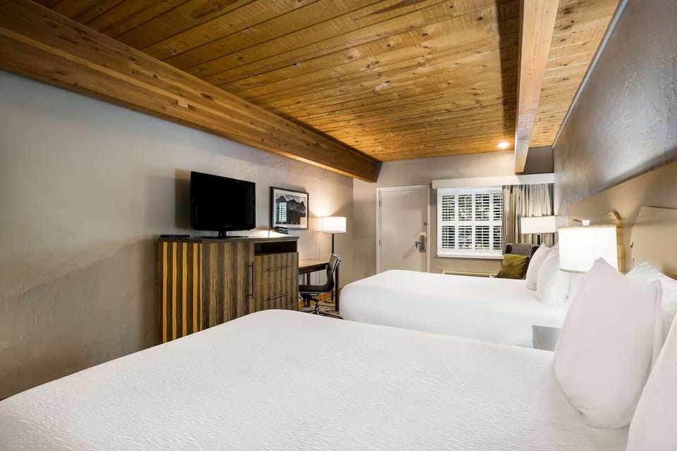 Unwind under the warm wood ceiling after a full day.
