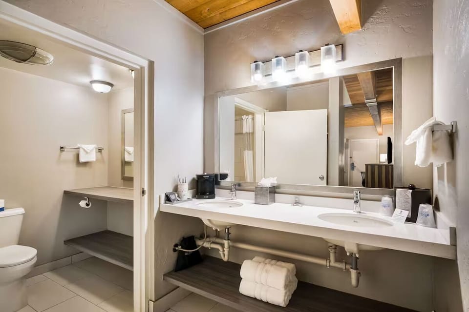Refresh at the bright vanity with plenty of counter space.