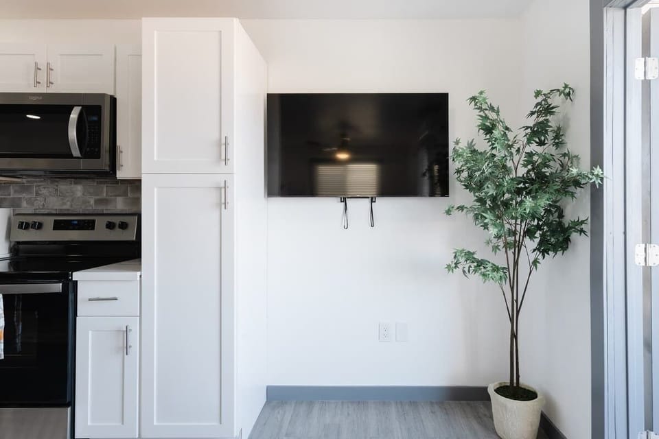 The 50” wall-mounted TV comes loaded with complimentary Netflix and Hulu