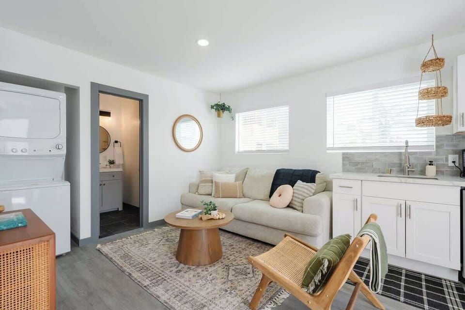 The earthy, boho décor gives the space a chilled-out, relaxed feel