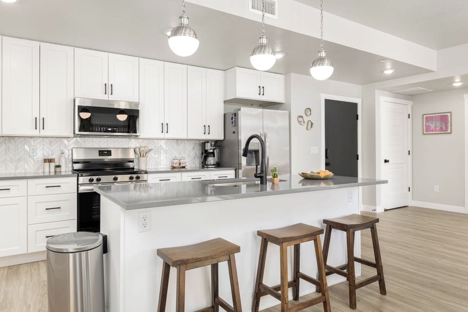 Kitchen with island that seats 3