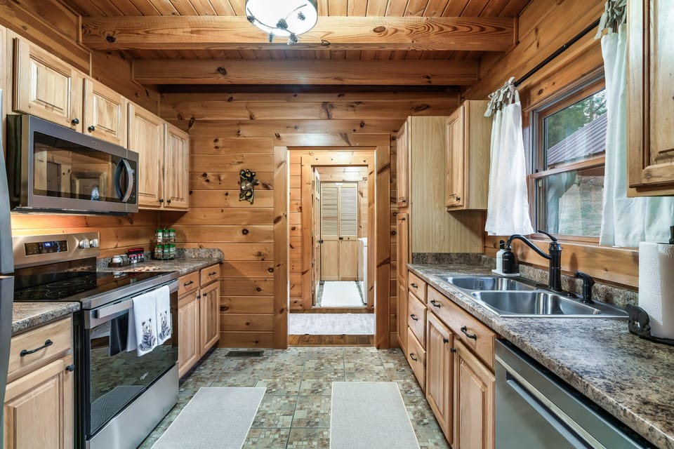 A functional, fully stocked kitchen.