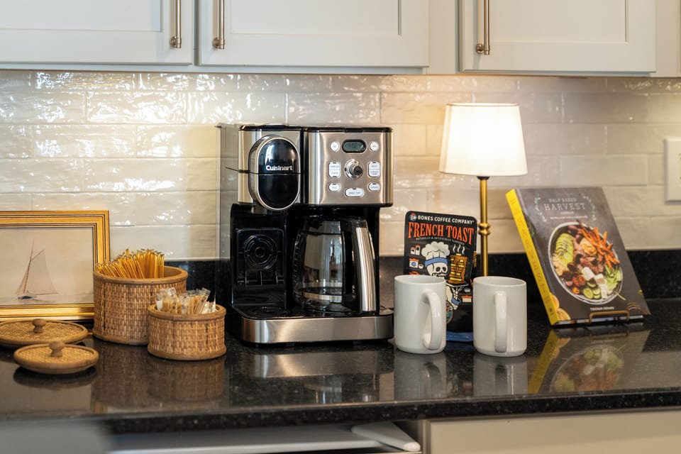Start your day with a fresh cup of coffee from the fully stocked coffee station. Complimentary coffee, tea, honey, and sugar