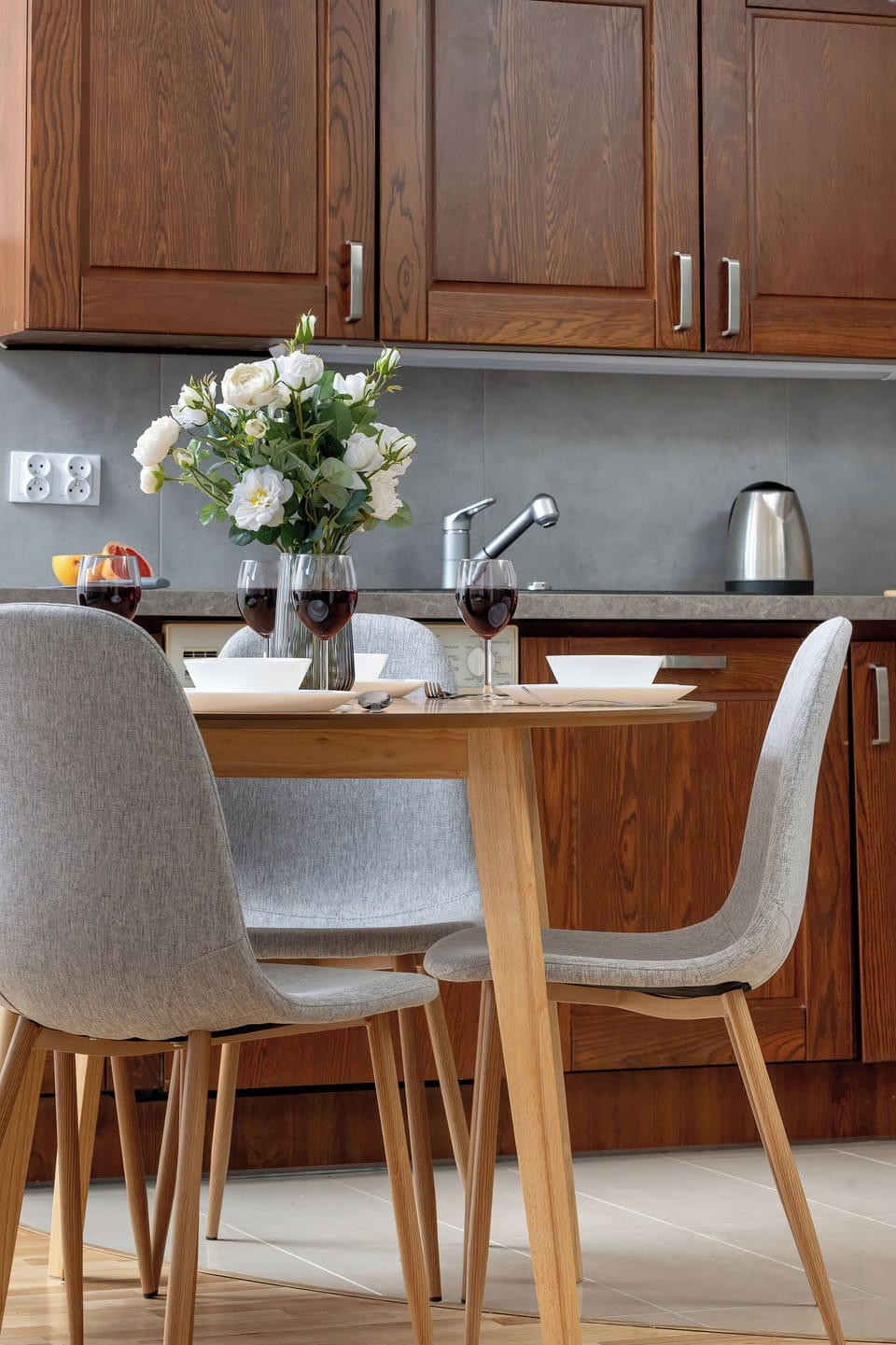 Dining table set for a relaxed meal.