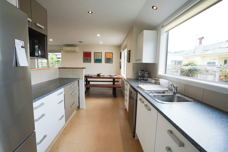Spacious kitchen with full amenities.