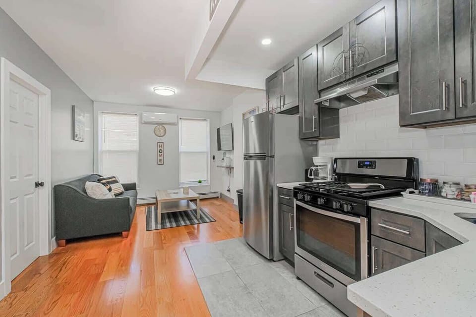 Open layout with plenty of counter space and storage.