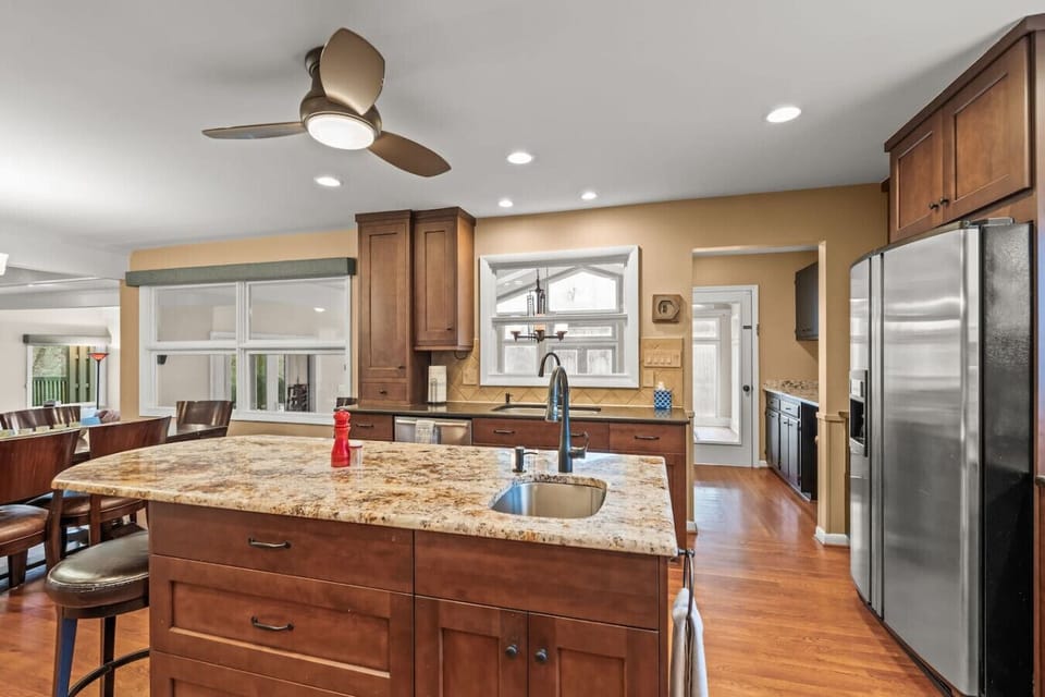 Fully stocked kitchen for your family to enjoy during your stay. Double ovens and gas stove top.