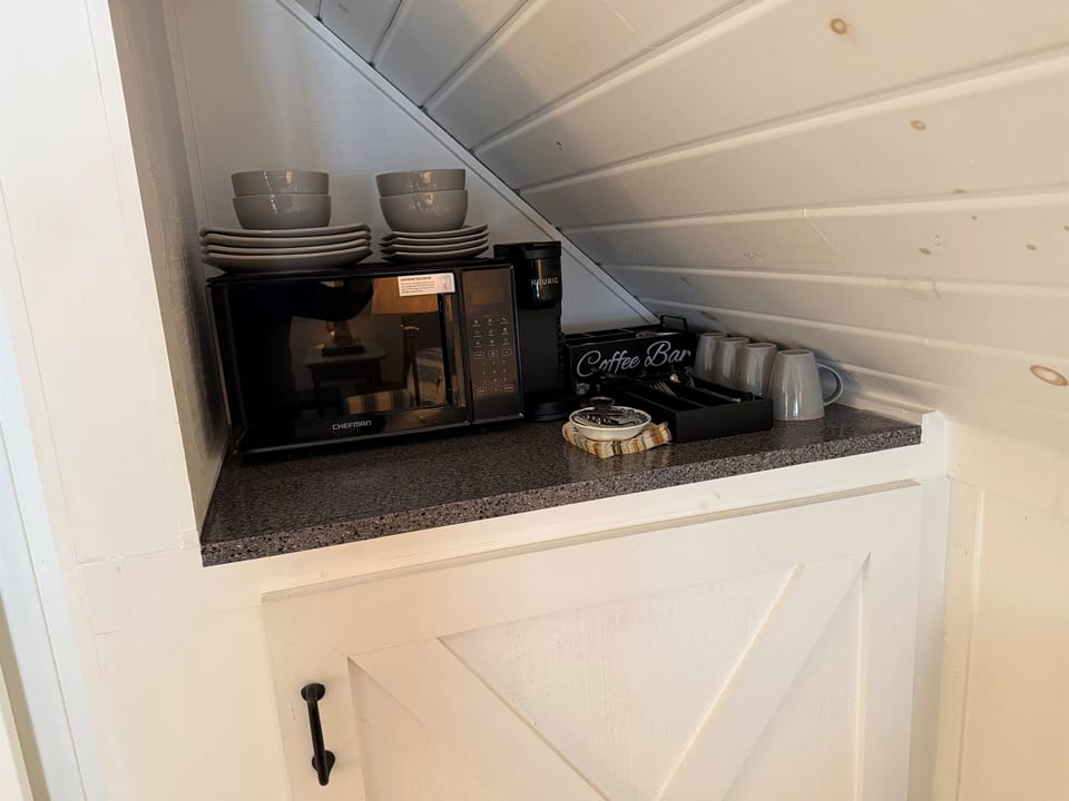 Microwave and coffee maker.