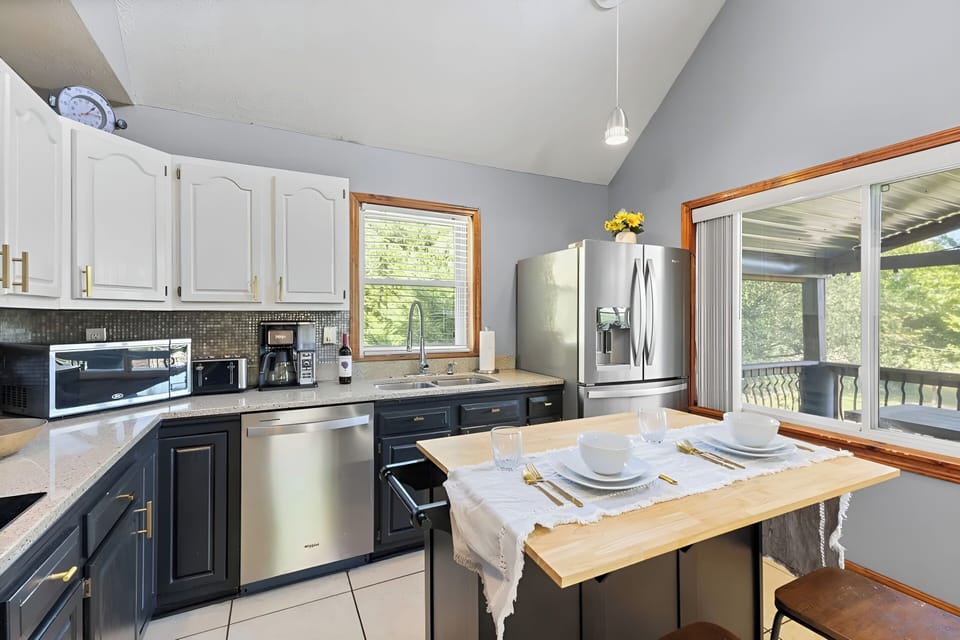 Prep your meals or serve snacks at the spacious kitchen island.
