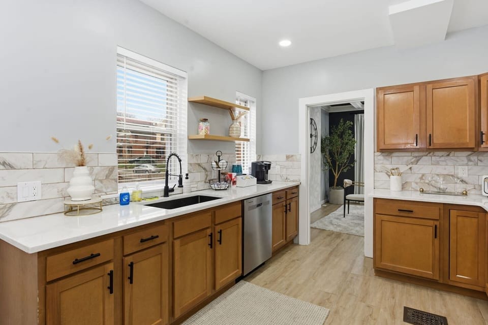 Kitchen sink with plenty of space.