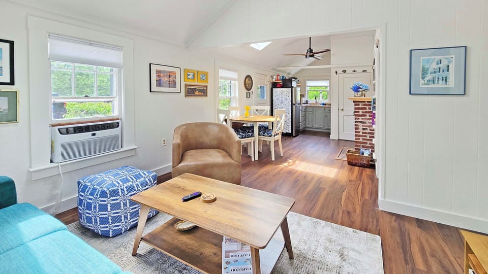 Main living area is open and bright with high ceilings