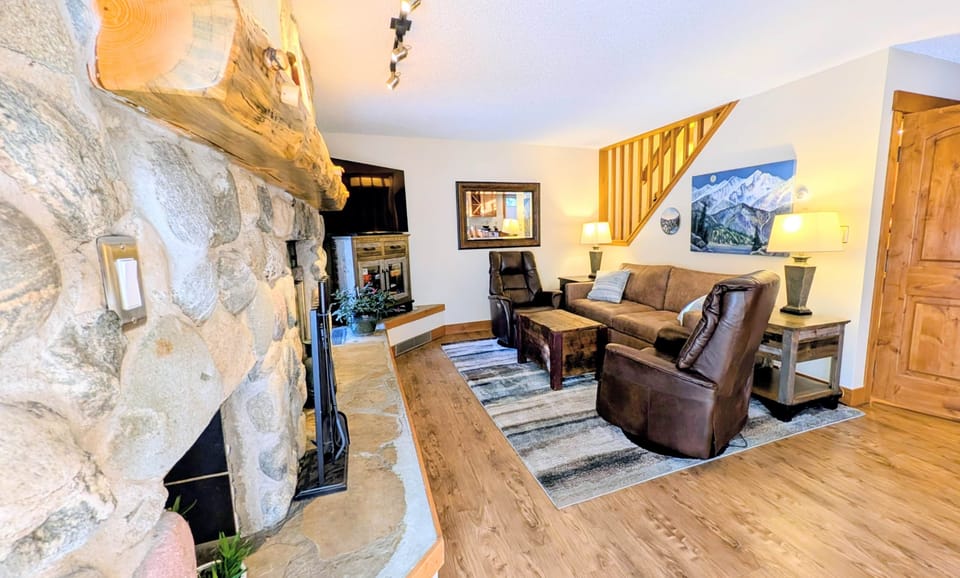 Living Room with Stone Fireplace