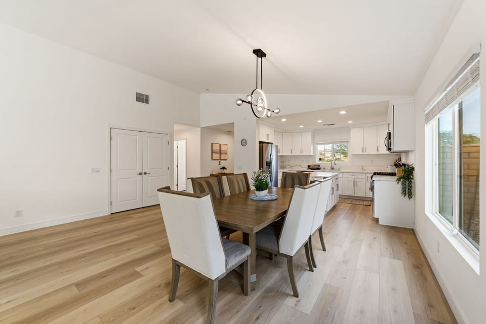 Sunlit dining space with a relaxed feel