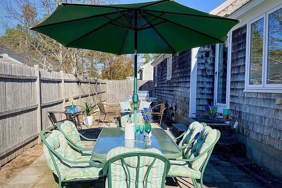Patio with Seating and Outside Shower