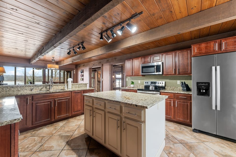 This spacious, fully equipped kitchen makes it easy to cook together, linger over meals, and enjoy the simple pleasure of being all in one place.