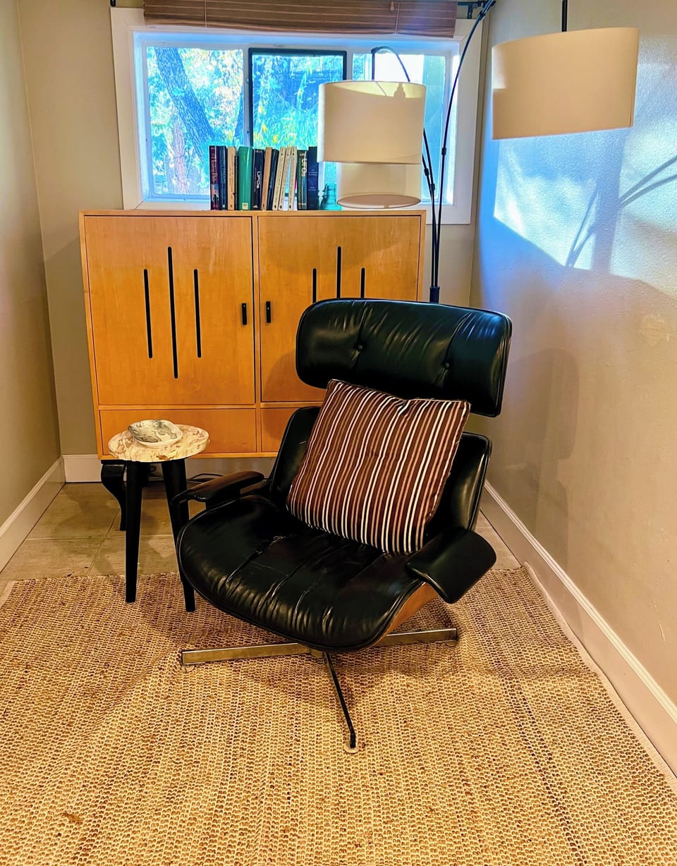 Reading nook on mezzanine level office floor