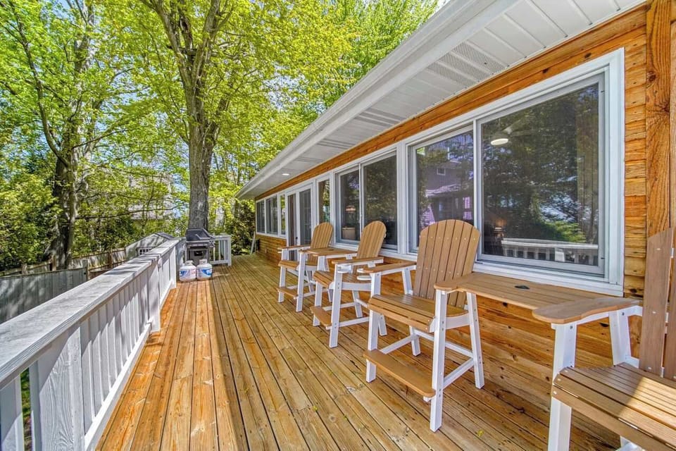 Porch with lake views located off the living room 