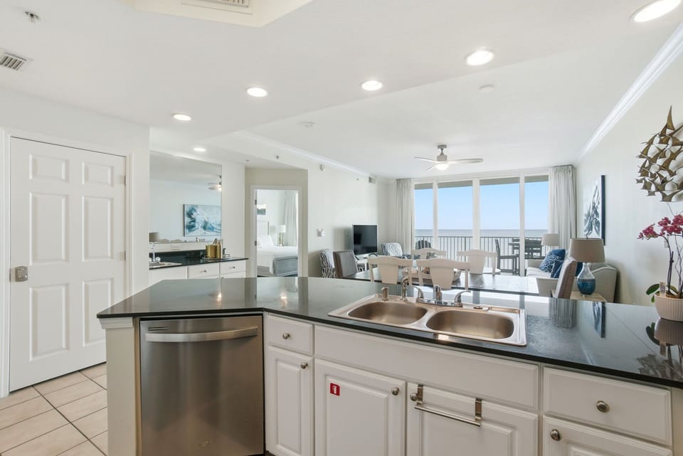 Full kitchen with views of the water
