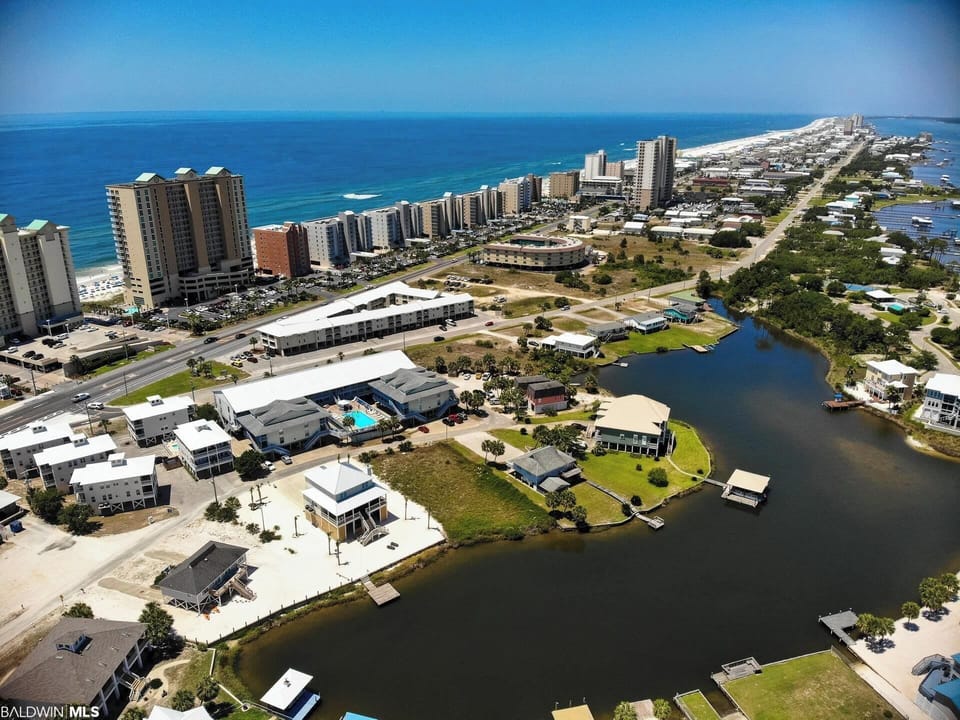 Gulf of Mexico on the top.  Little Lagoon on the right (10 miles x 1 mile wide)