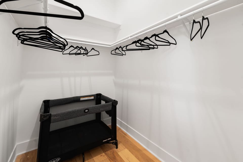 Clean shower space w/ organized storage for a smooth routine.