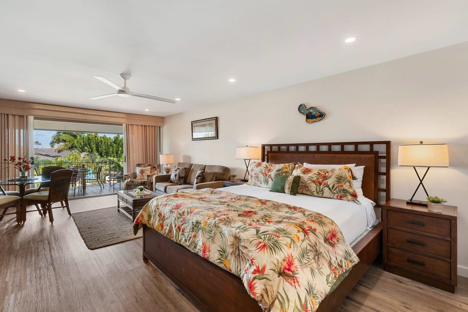 Comfort meets style in this well-appointed studio with warm wood accents