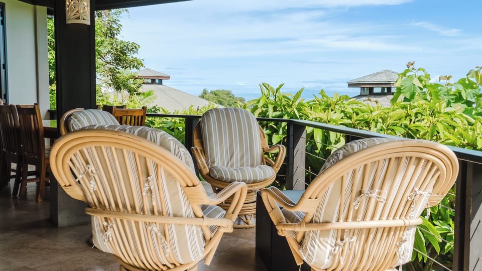 Upstairs terrace seating with beautiful sunset view