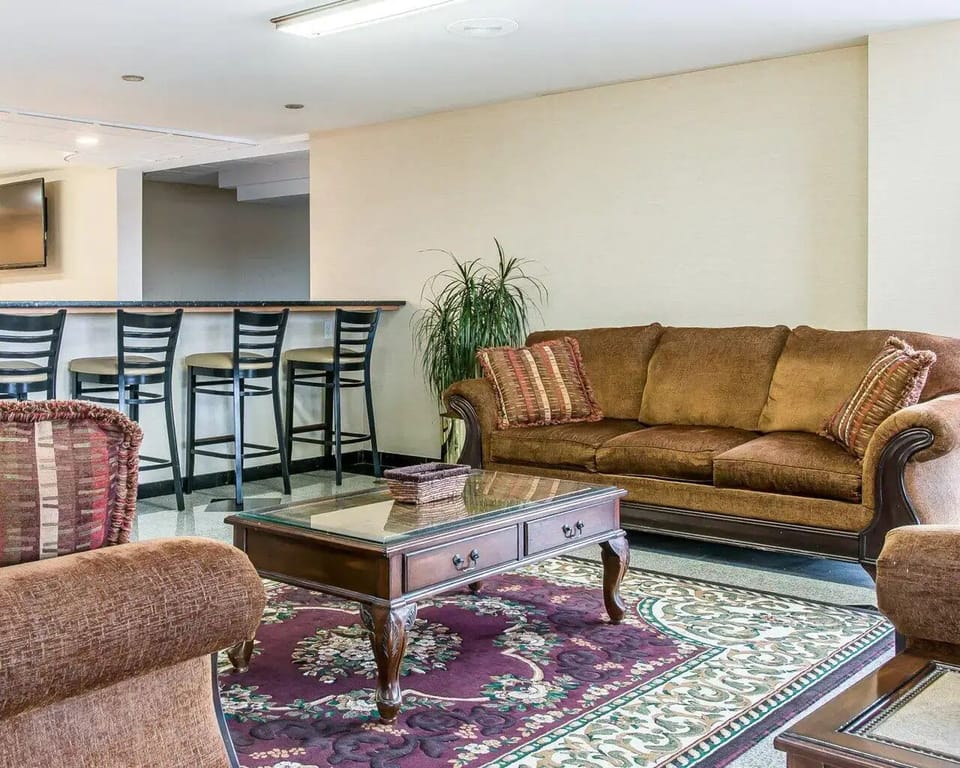 Kick back on comfortable sofas in a calm, inviting lounge.