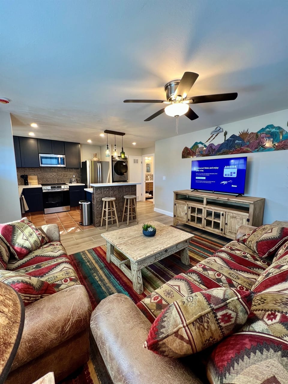 Soak up the natural light in this airy, open-plan space.