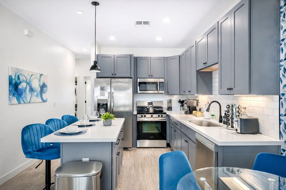 A fully stocked chef’s kitchen ready for everything from morning coffee to family dinners.