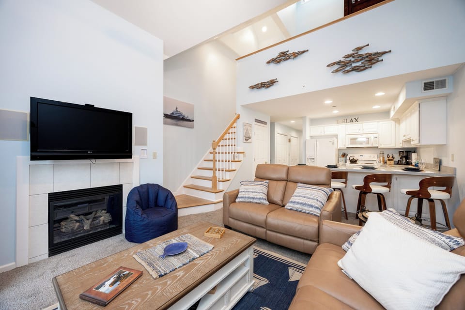 Comfortable, beautiful living room with brand new leather furniture.