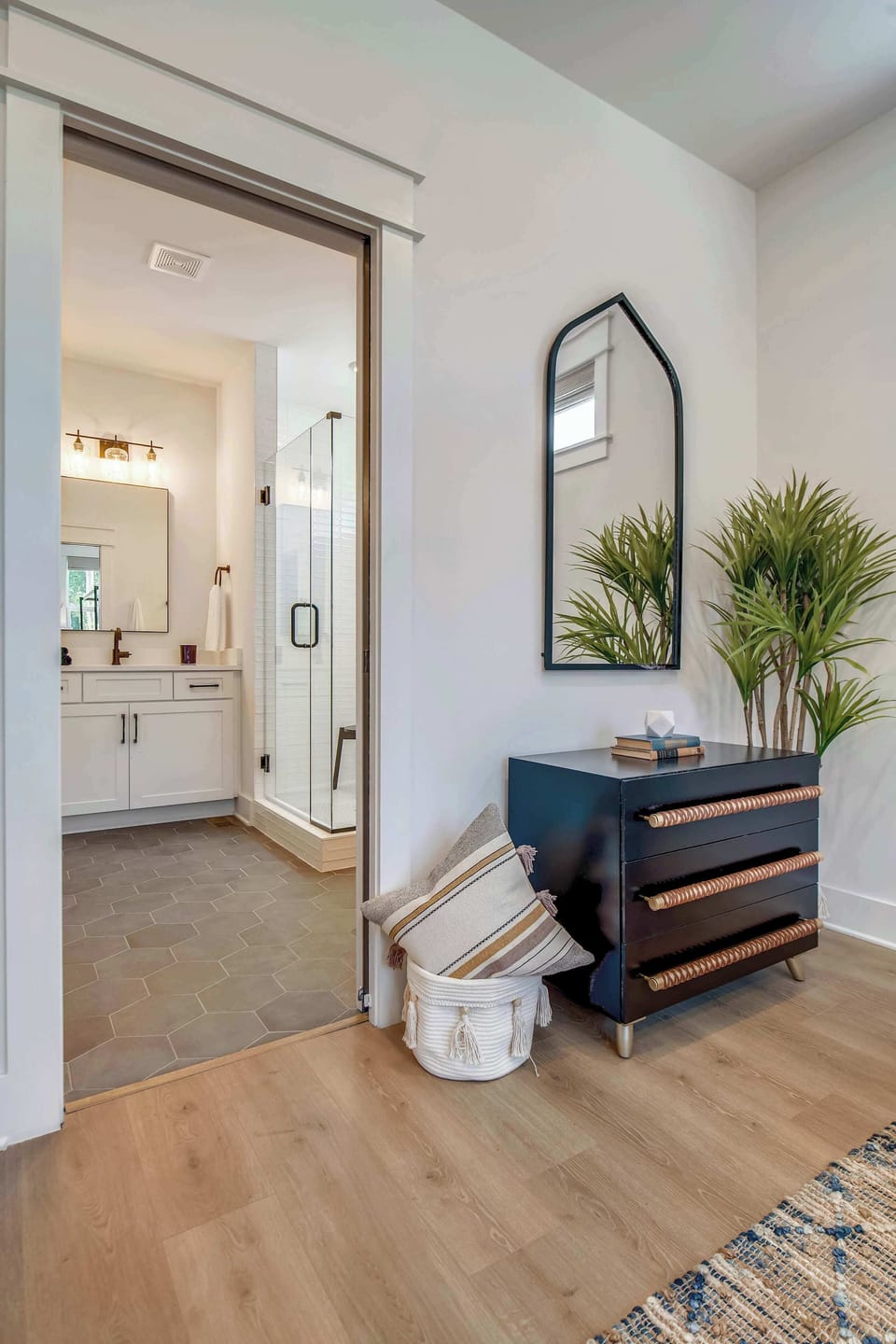 Full Bathroom 1 | Ensuite Bathroom with Double Vanity and Glass Shower | Second Floor of Unit A