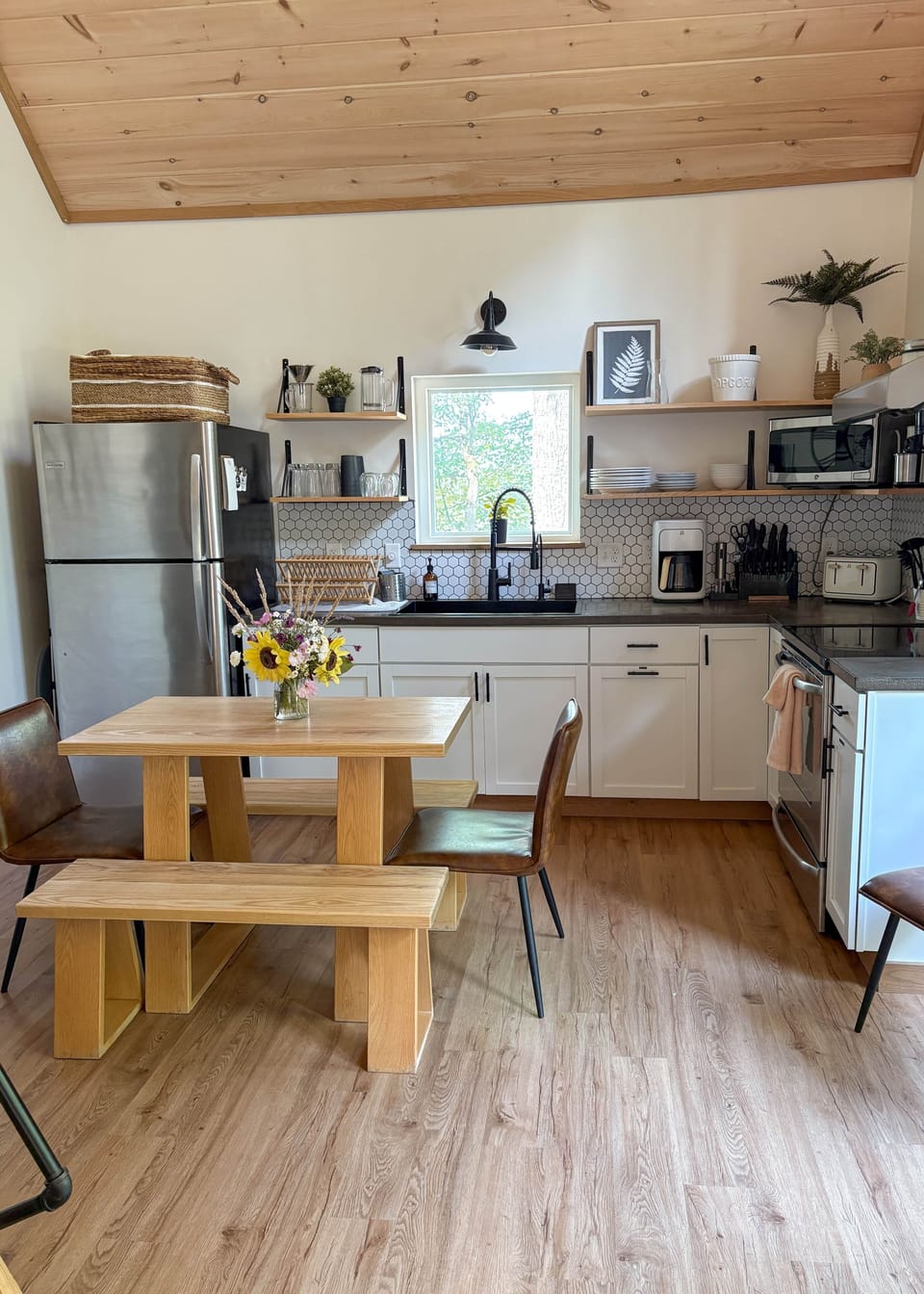 Kitchen, Dining Room table with 2 Chairs and 2 benches 