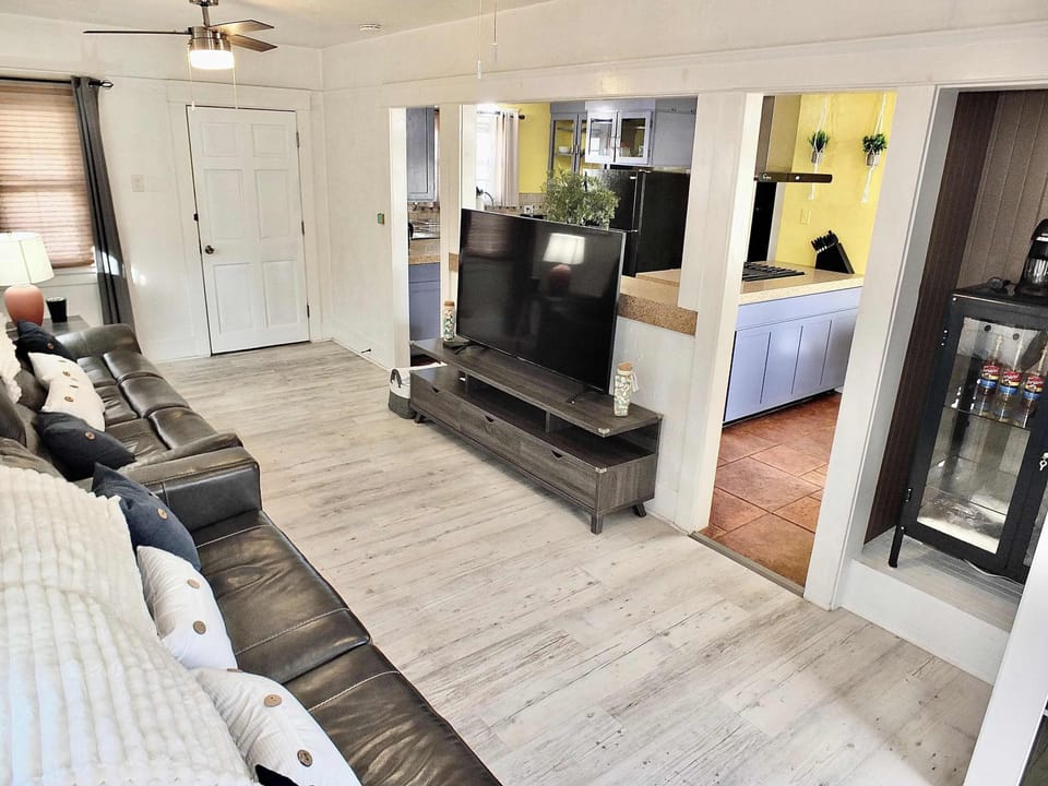 Comfortable living space with smart TV and queen sleeper sofa