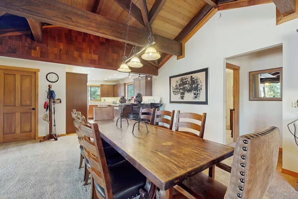 Relax and dine in style at the large dining table with seating for 10