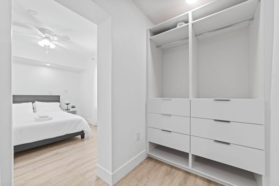 Enjoy a large, well-organized closet that makes your stay more convenient 