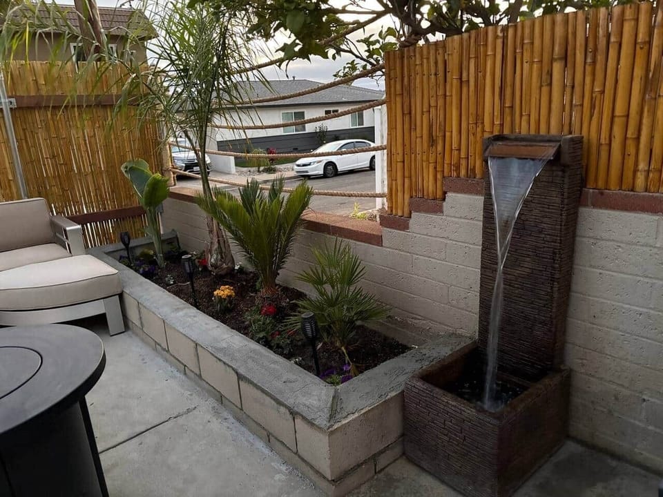 Your own private patio with a fountain and fire pit. :)