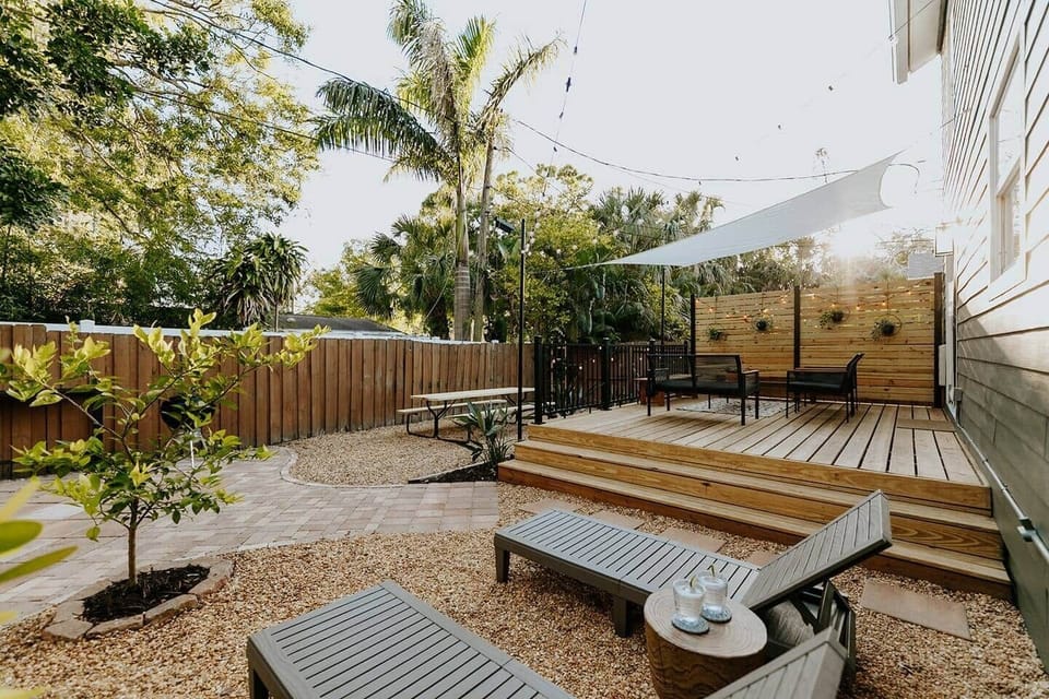 Lounge, grill, enjoy a cocktail on the deck. All spaces designed with our fellow foodies and world travelers in mind. *Newly installed white fence (not pictured) 
