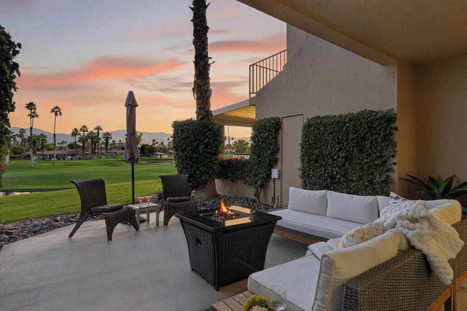 Patio with a lounge area.