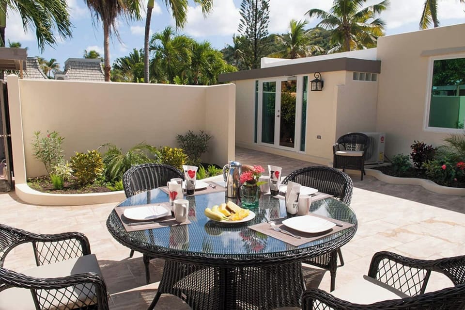 Private patio courtyard with outdoor seating