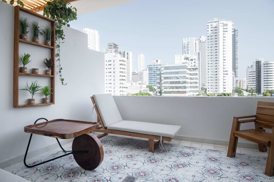 Furnished balcony with city view
