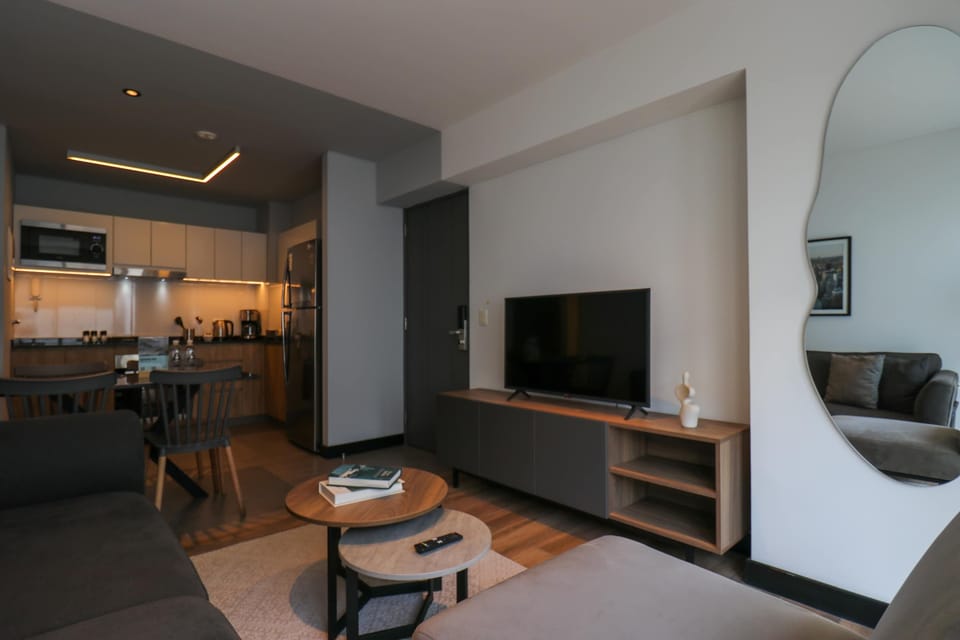 Modern living room with television