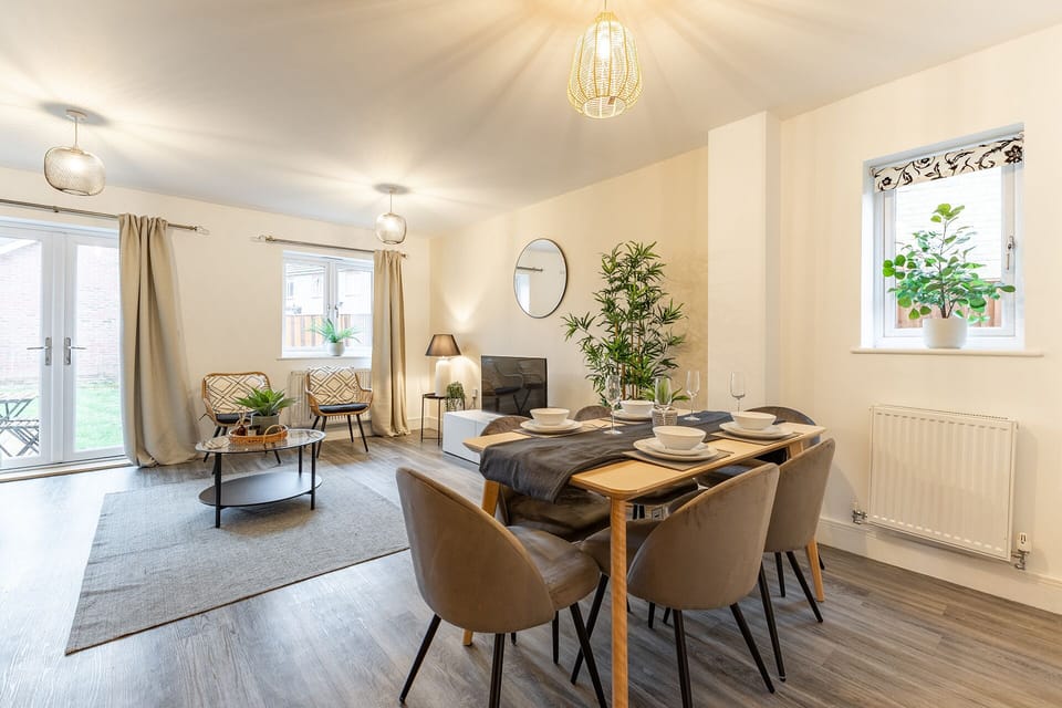 Open-plan dining space with natural light