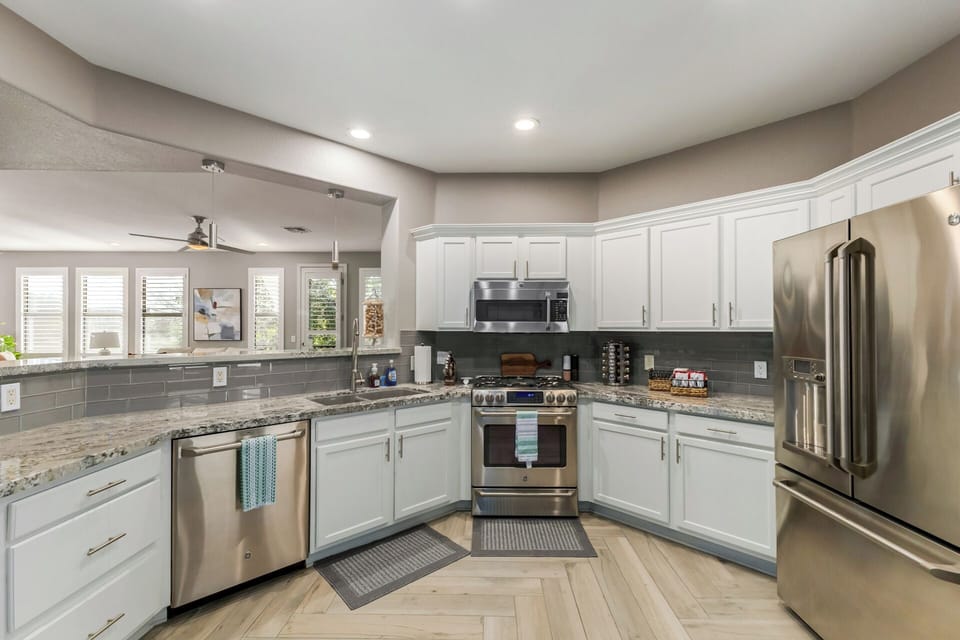 Designed for connection:  seamless views from the kitchen to the living room.