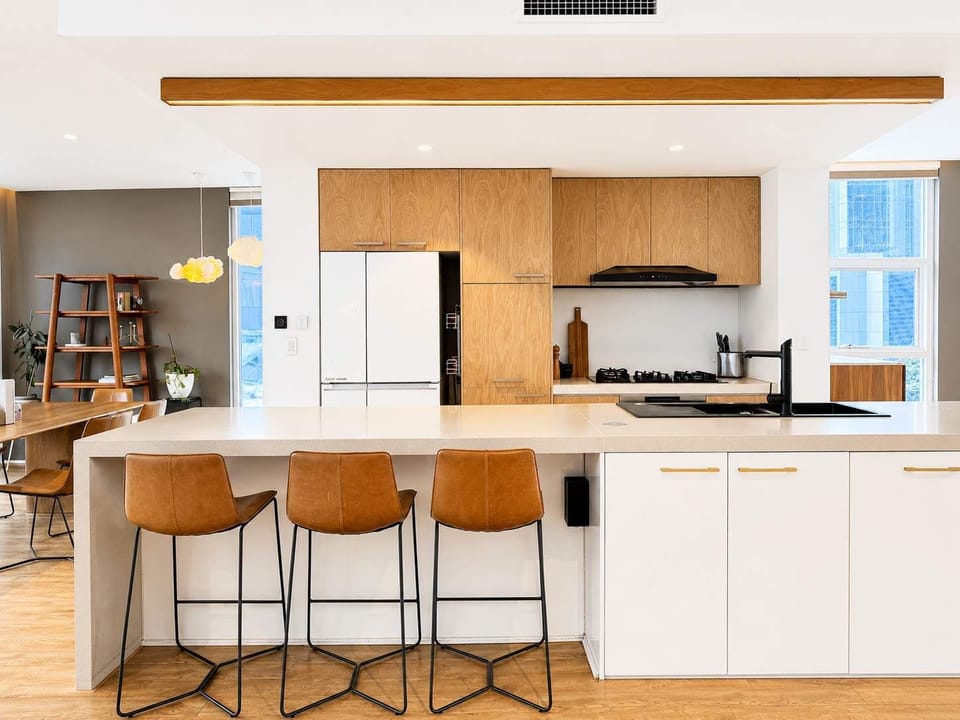 open plan kitchen with long island