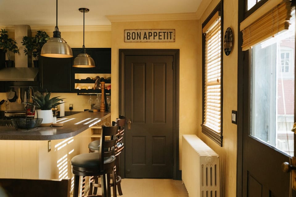 The kitchen receives lovely natural light in the morning.
